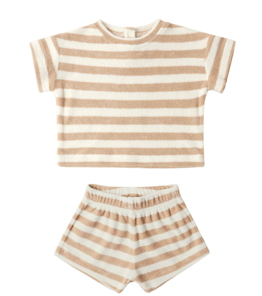 TERRY TEE + SHORT SET LATTE STRIPE