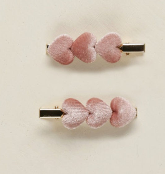 Velvet Heart Clips, Set of 2 bubblegum