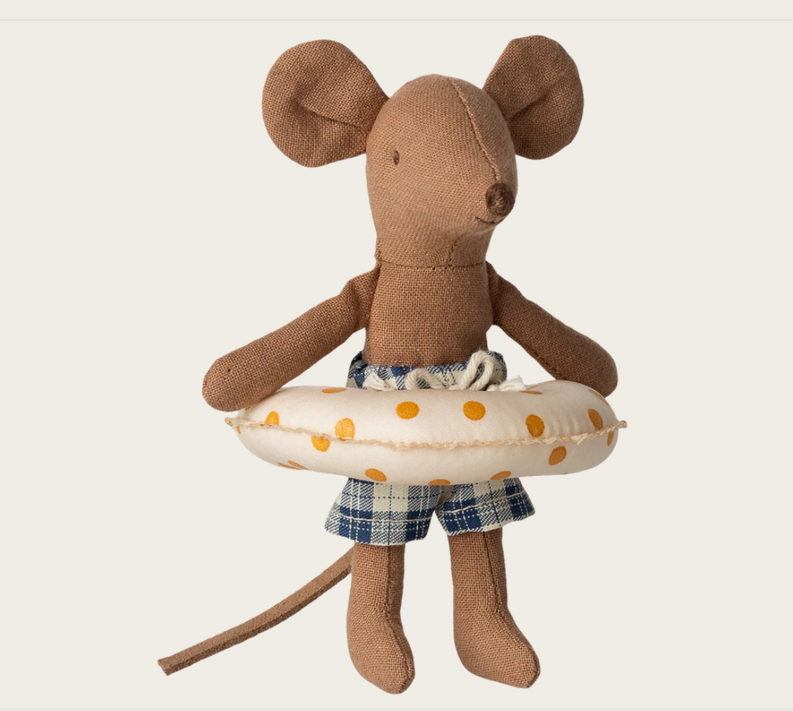 Beach mouse with float, Little brother - Yellow dots