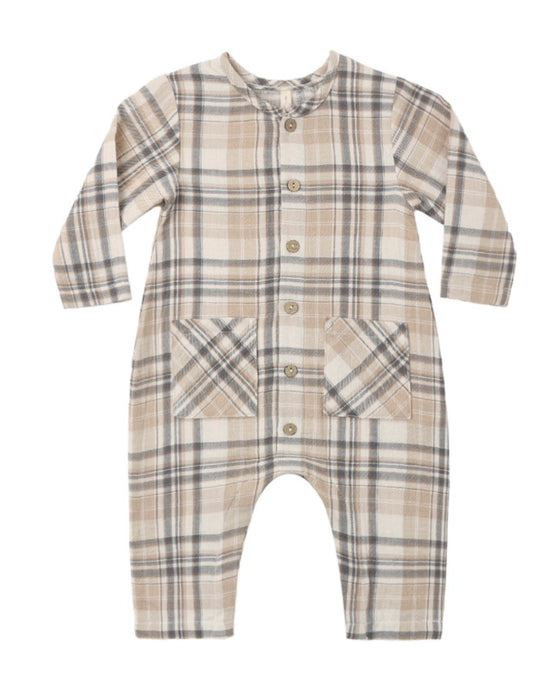 POCKETED WOVEN JUMPSUIT FALL PLAID