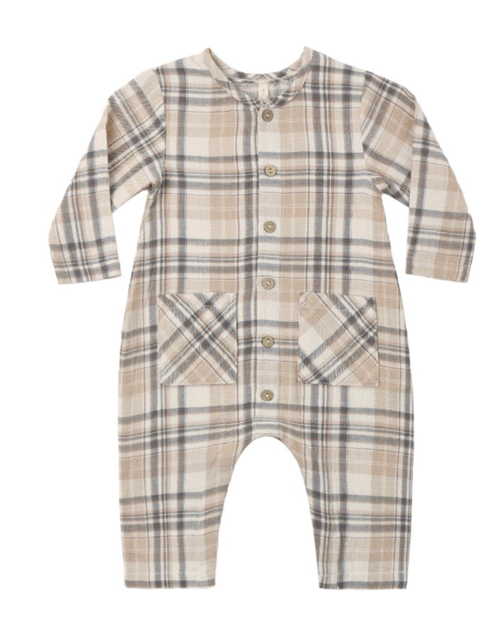 POCKETED WOVEN JUMPSUIT FALL PLAID