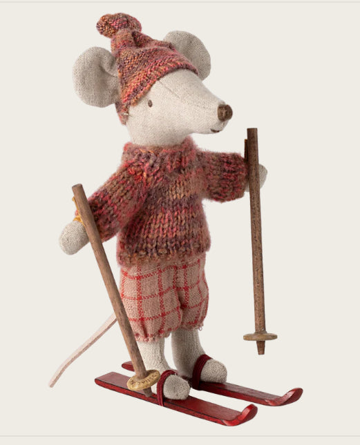 Pre-order Winter mouse with ski set, sister - rose