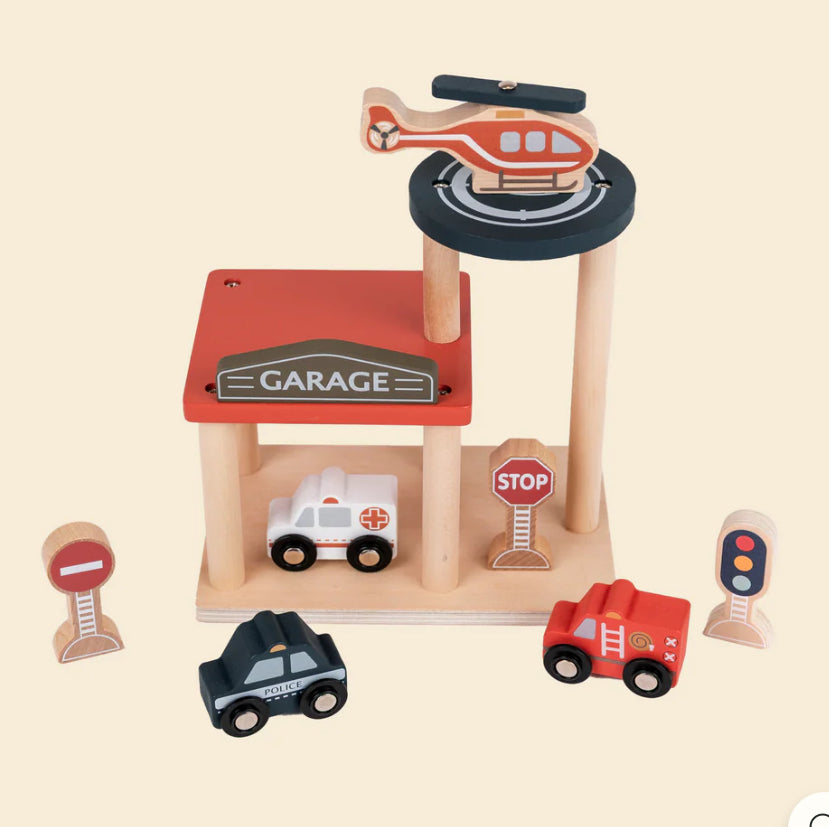 Wooden Garage with Cars