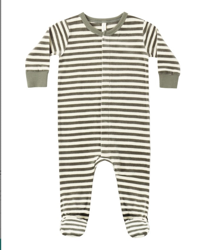 HIDDEN SNAP FOOTIE SPRUCE STRIPE
