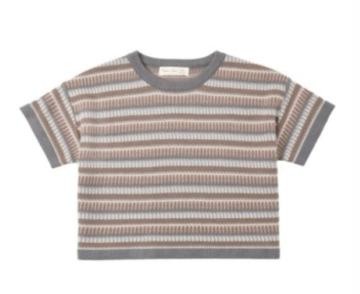 BOXY CROP KNIT TEE MULTI STRIPE