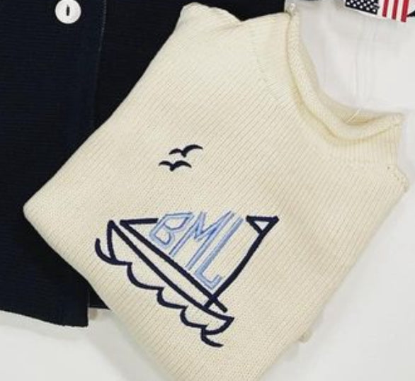 Monogrammed Initial SAILBOAT Jersey Rollneck Sweater-