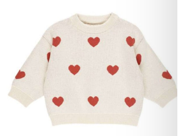 Organic Jacquard Heart Knit Sweater and Pants || Natural