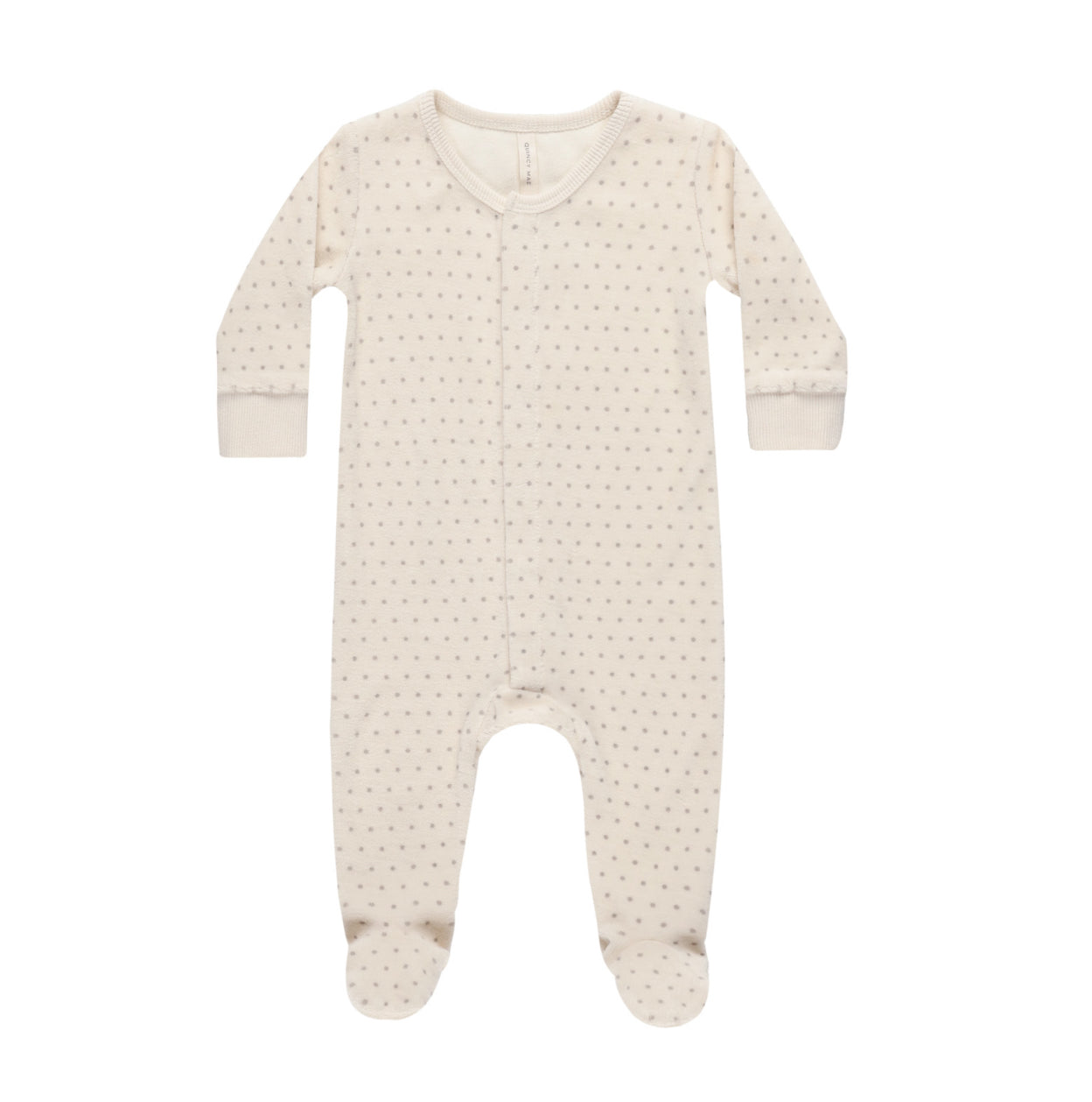 VELOUR HIDDEN SNAP FOOTIE || POLKA DOT