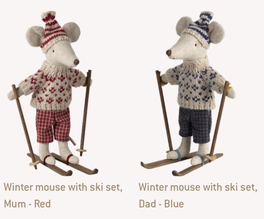 Pre-order Winter mouse with ski set, Dad - Blue