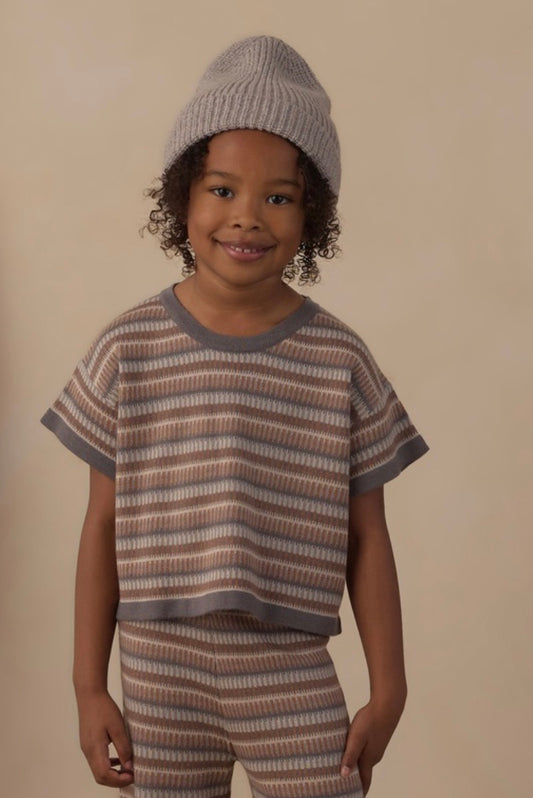 BOXY CROP KNIT TEE MULTI STRIPE