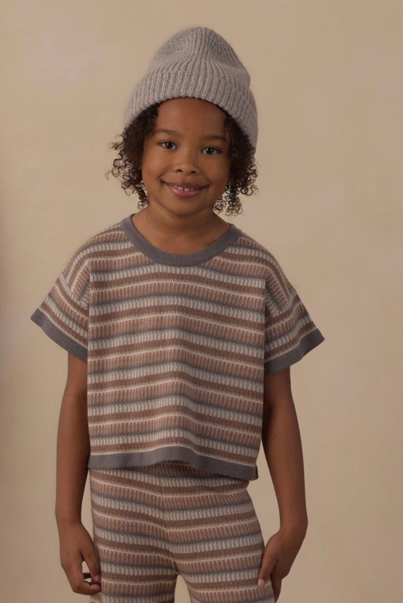 BOXY CROP KNIT TEE MULTI STRIPE