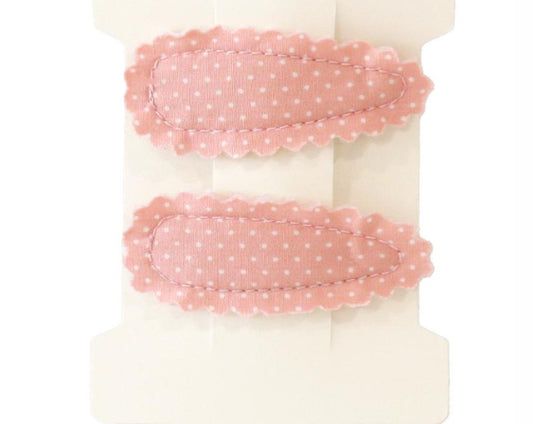Hair Clip Set Pink White Spot