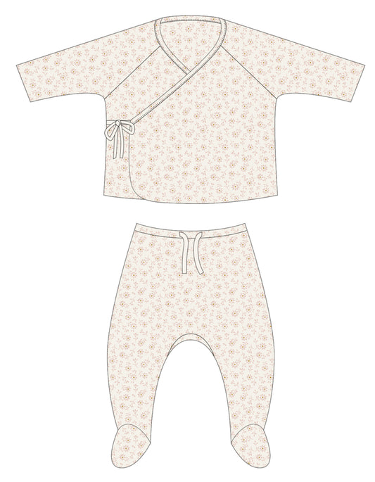 WRAP TOP + FOOTED PANT SET DITSY