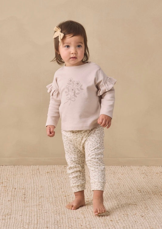 RUFFLE LONG SLEEVE TEE FLEUR + DRAWSTRING PANT FLORET
