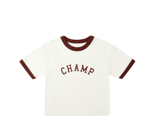 BURGUNDY RINGER TEE || CHAMP