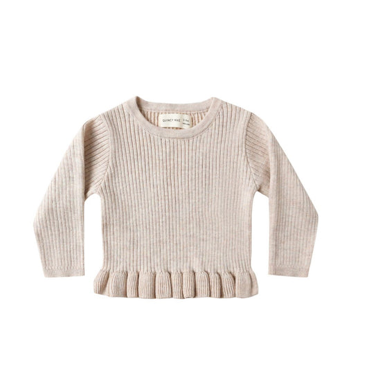 HEATHERED OATMEAL RIB KNIT PEPLUM TOP + LEGGING ||