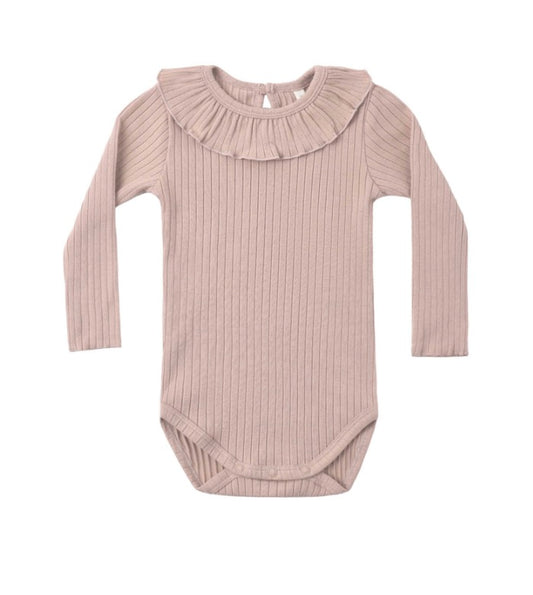 RUFFLE COLLAR BODYSUIT ROSEWOOD