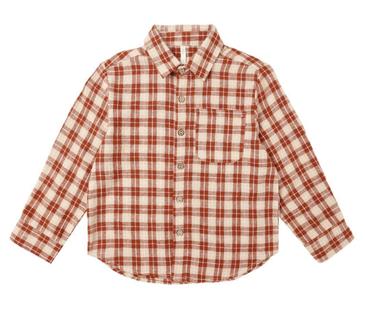 RED PLAID COLLARED LONG SLEEVE SHIRT