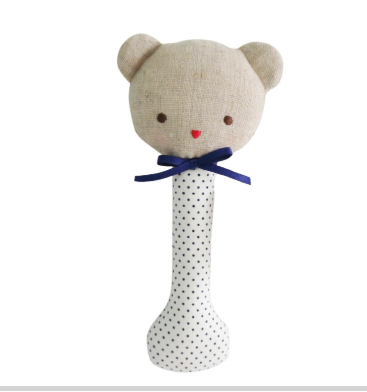 Baby Bear Stick Rattle Navy Spot