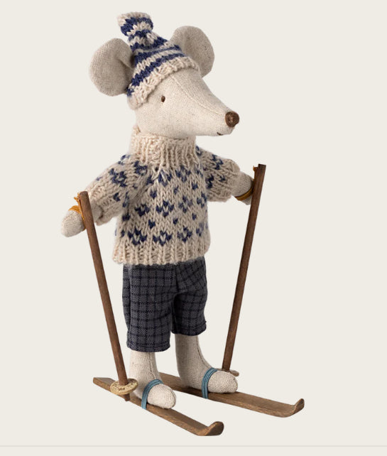 Pre-order Winter mouse with ski set, Dad - Blue