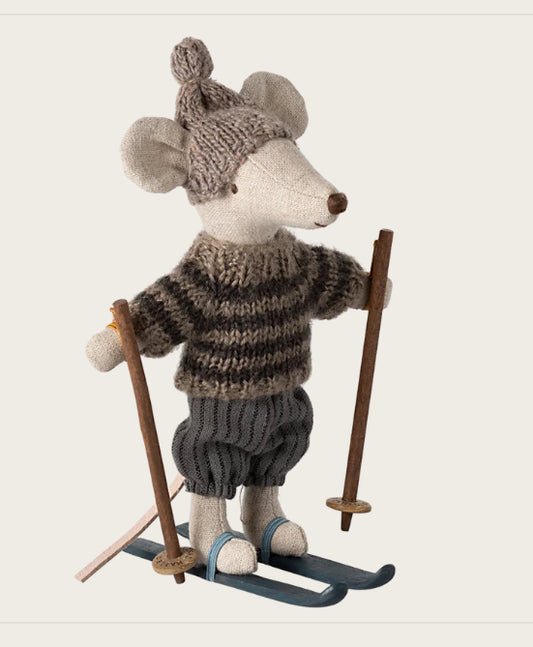 Winter mouse with ski set, Big Brother - Grey