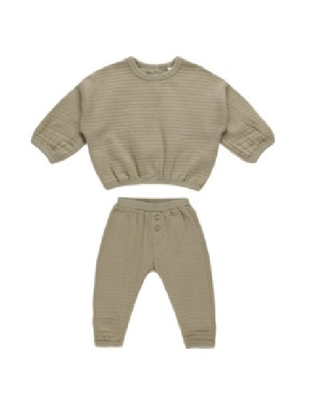 WAFFLE SLOUCH SET || OLIVE STRIPE