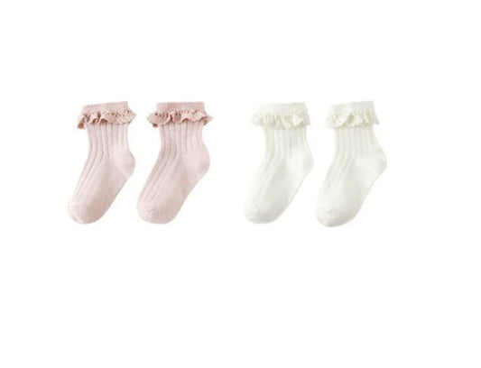 SOCKS LACE TRIM, 2-PACK || BLUSH, IVORY