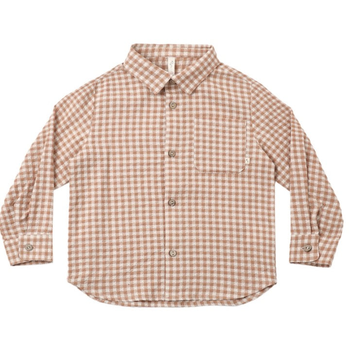 COLLARED LONG SLEEVE SHIRT FAWN GINGHAM