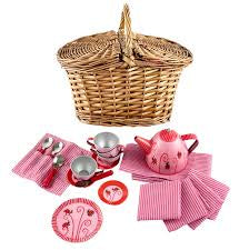 Tin Tea Set In a Wicker Case - Ladybug