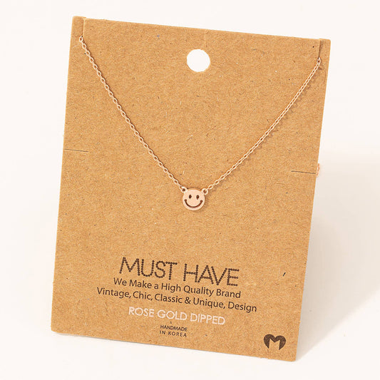 Mini Smiley Face Charm Necklace - 14k rose gold Dipped