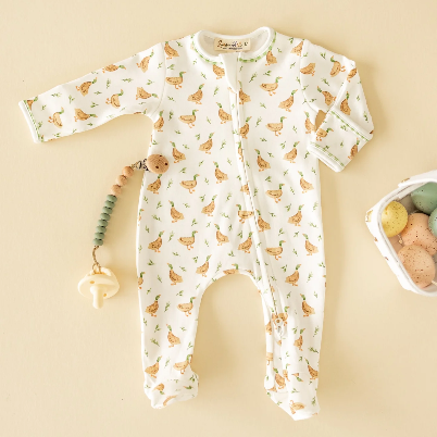 Magnolia Baby Meadowland Mallards Zipper Footie Ivory