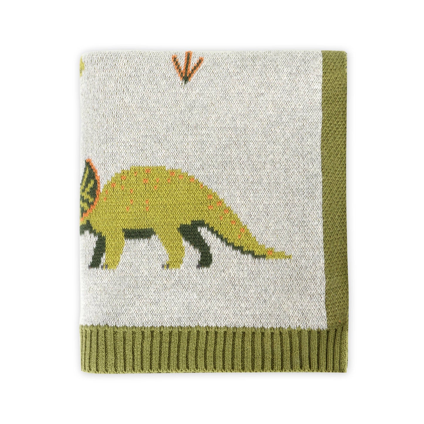 Green Dinosaur - OrganicJacquard Sweater Knit Baby Blanket