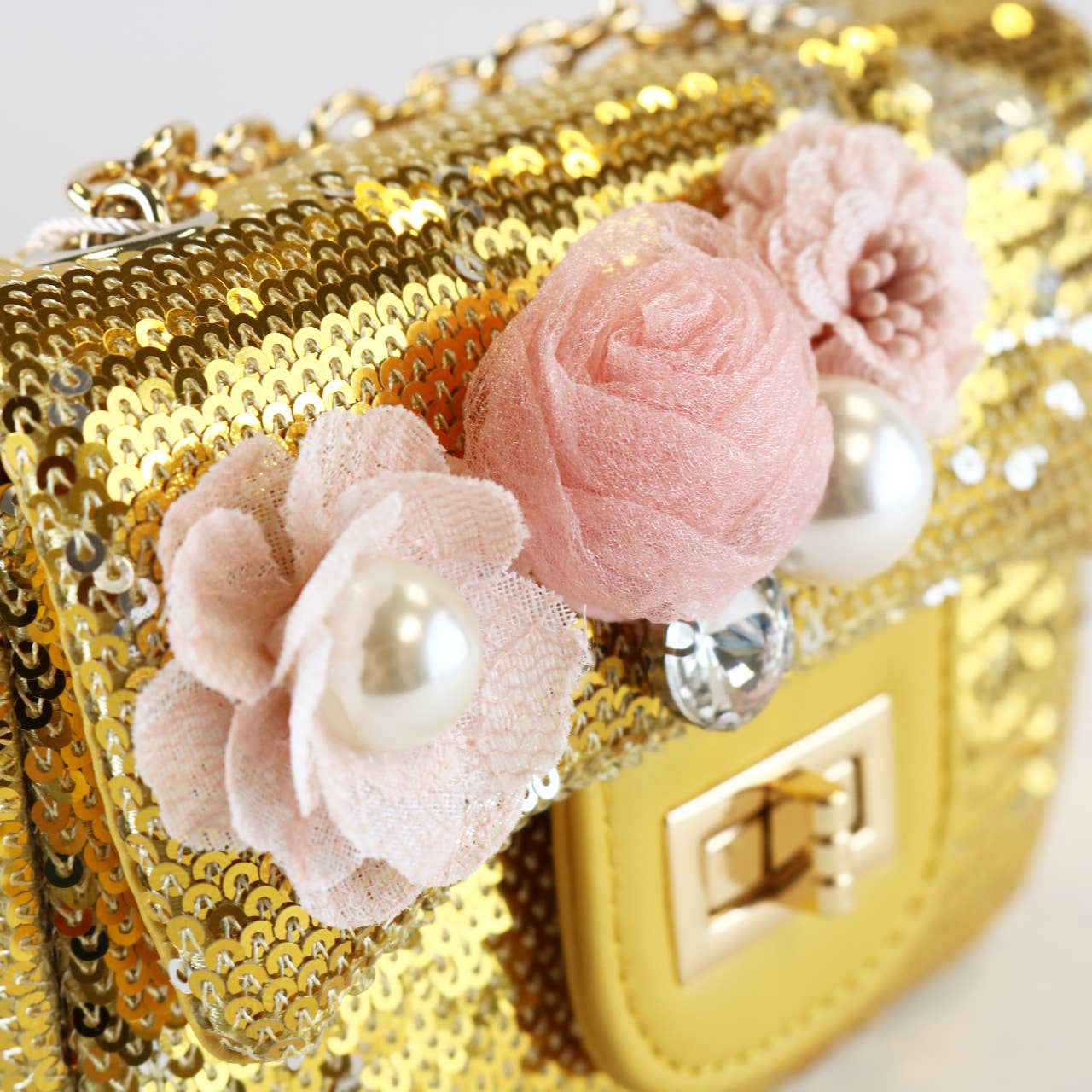 Floral Appliques Sequin Purse Silver