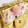 Floral Appliques Sequin Purse Silver