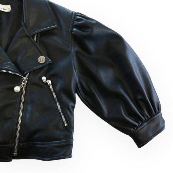 Lantern Slv Leather Jacket: BLACK