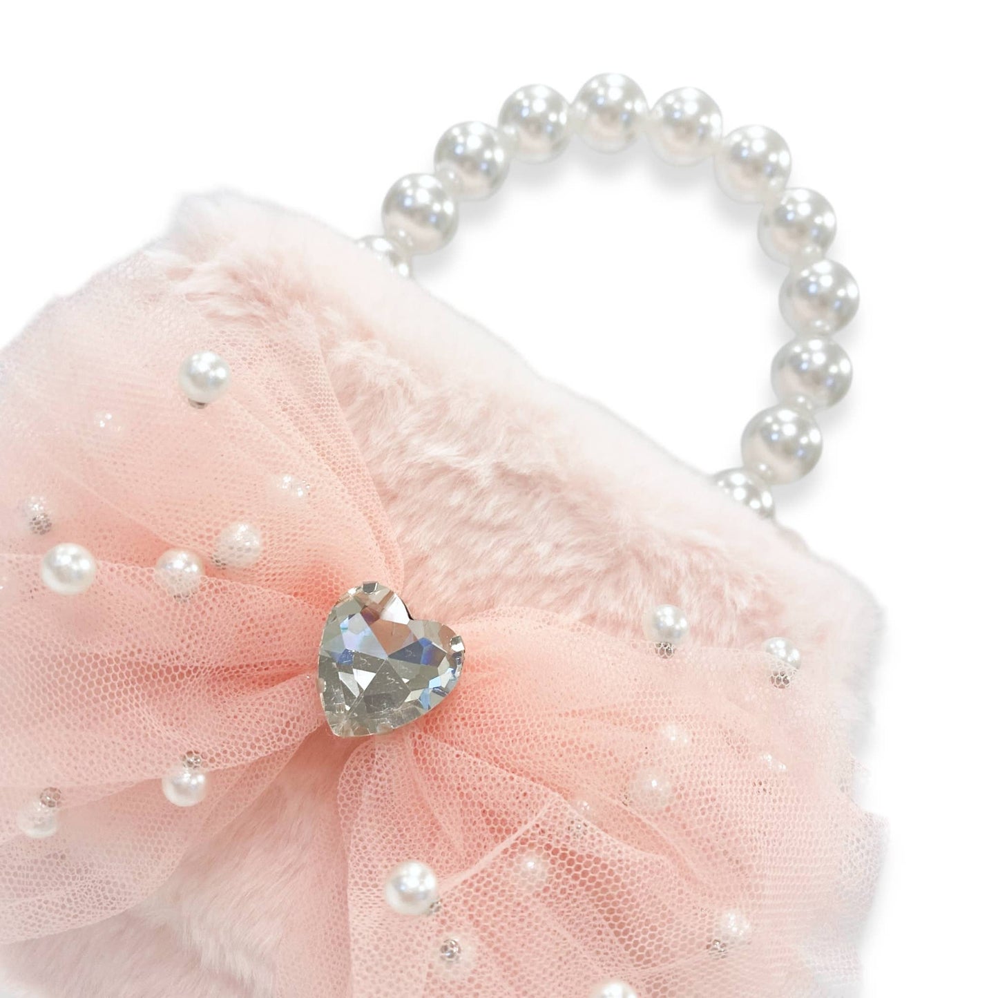 Mesh Bow Furry Purse Beige