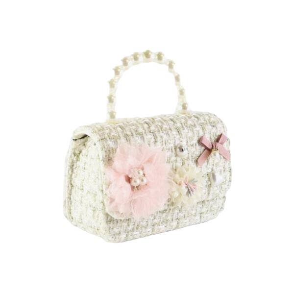 Floral Appliques Tweed Purse: Grey
