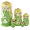 LIGHT GREEN Floral Nesting Dolls Set, 5 Pcs/6"