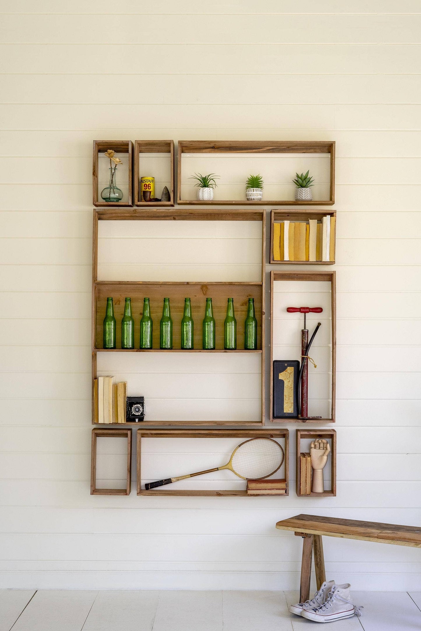 Set of Nine Wooden Wall Shelves