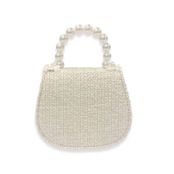 Floral Decor Tweed Purse: Beige