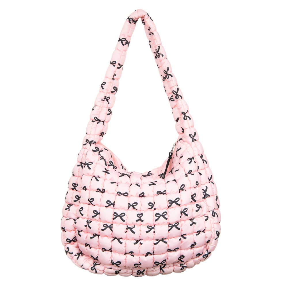 Pink Mini Coquette Bows All Over Oversized Puffer Tote Bag: Light Pink