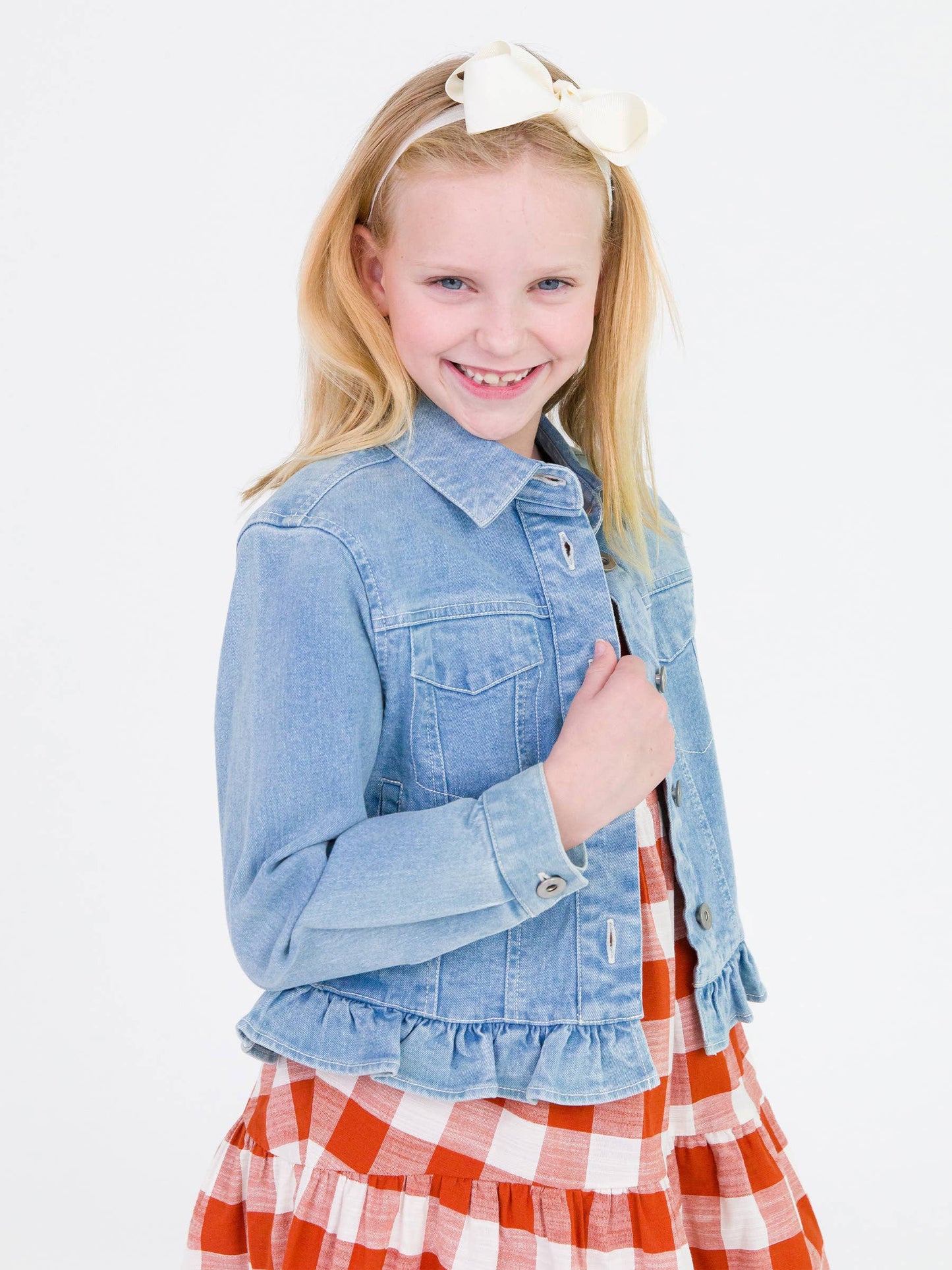 Girls Light Wash Denim Jacket: Blue