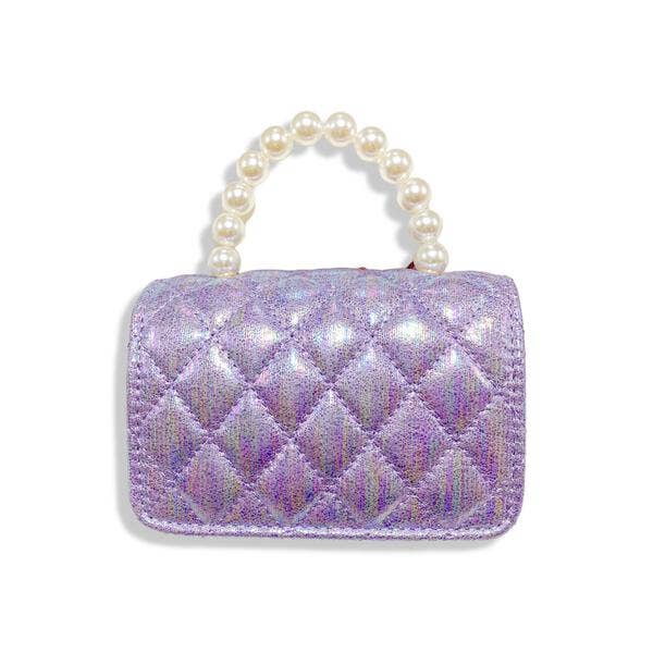 Crown Applique Shiny Quilted Purse Pink