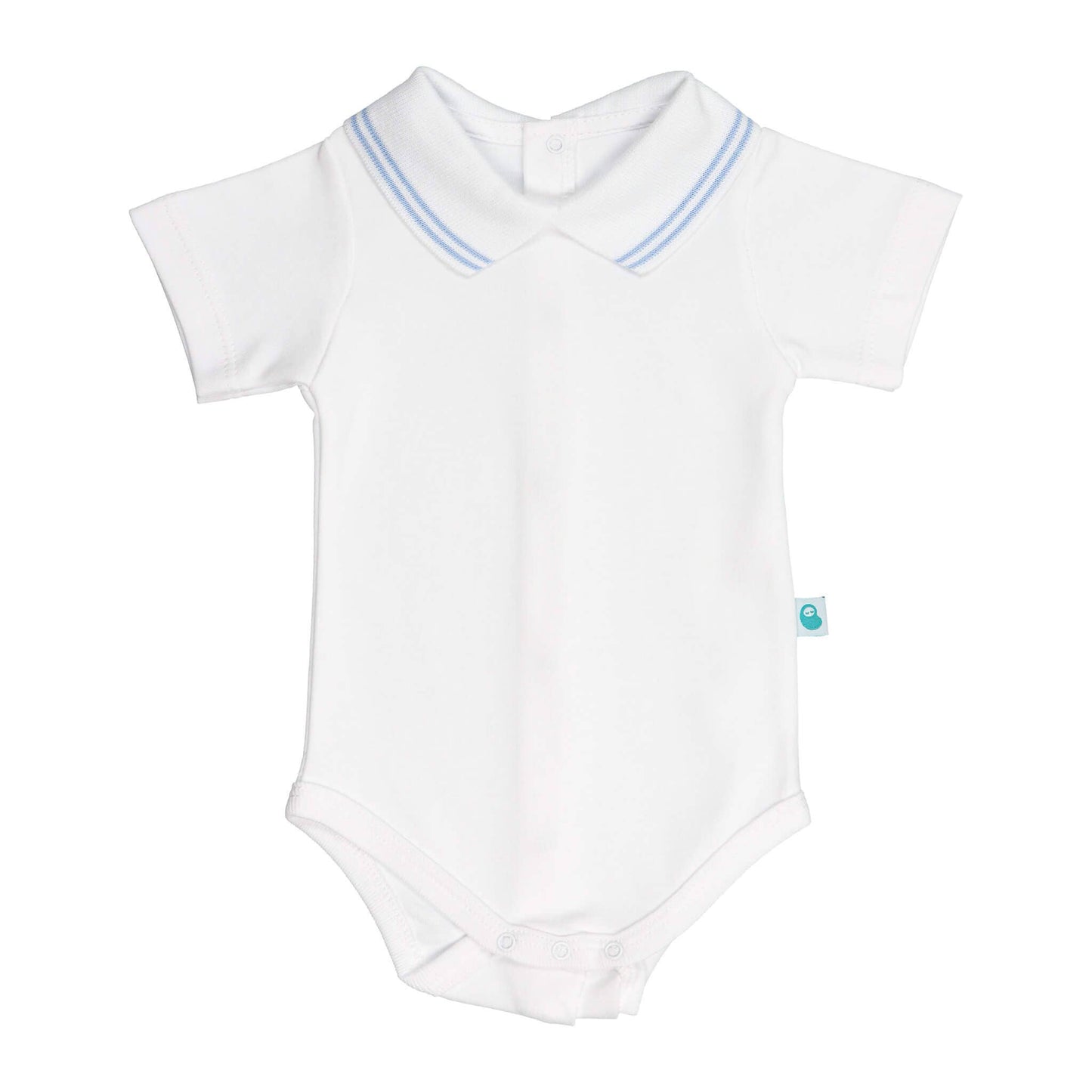 Cotton Baby Bodysuit Onesie with Polo-Style Collar: 3-6M / Long Sleeve / Light Blue