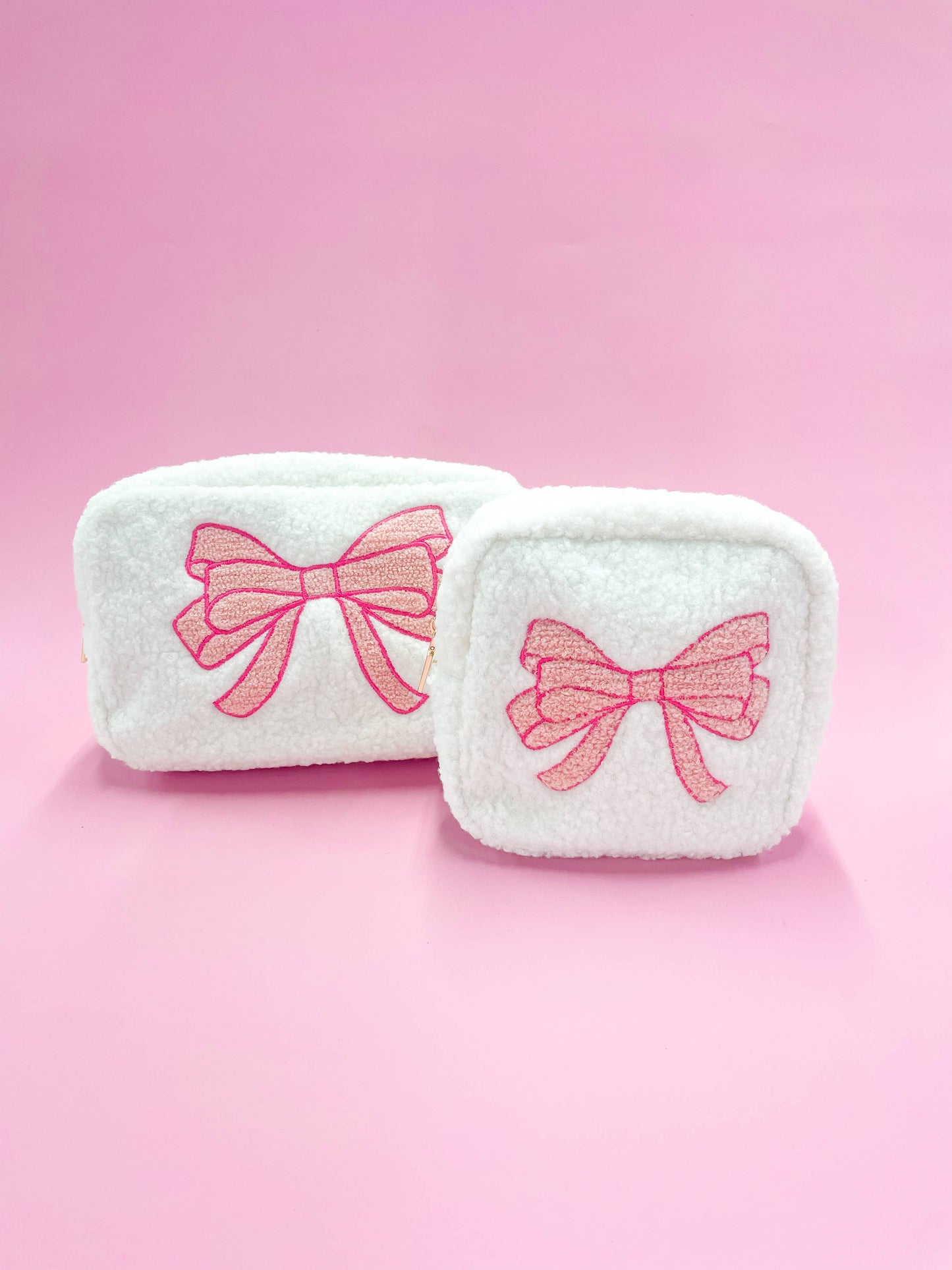 Pink Bow Teddy Cosmetic Zipper Bag - Large