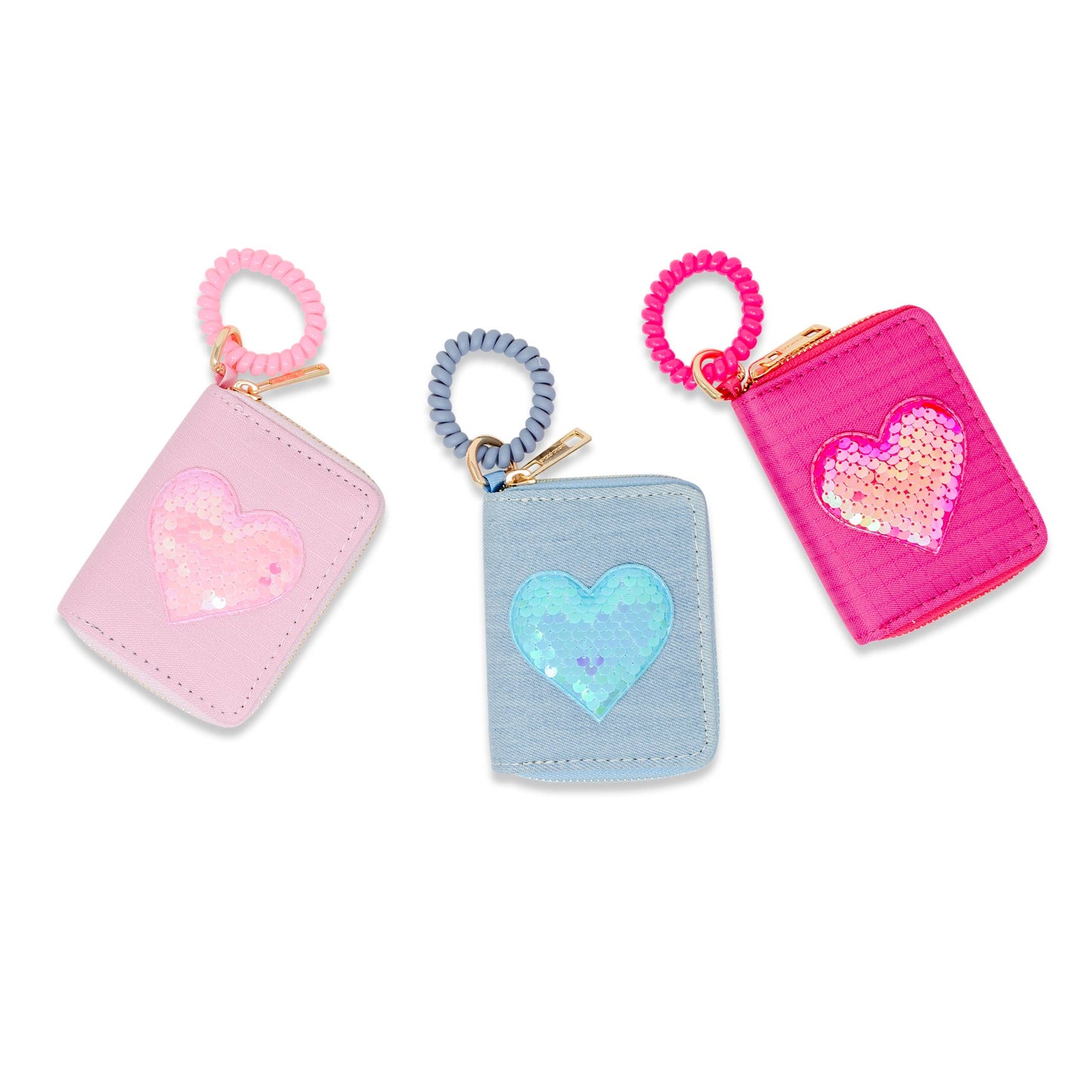 Sequin Heart Spiral Strap Wallet for Kids: Blue (Denim)