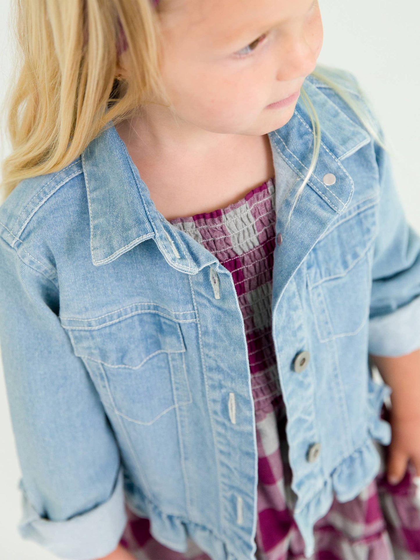 Girls Light Wash Denim Jacket: Blue