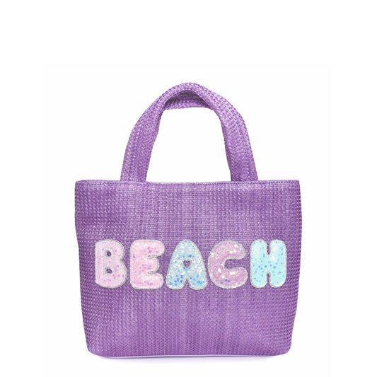 'Beach' Mini Straw Tote Bag