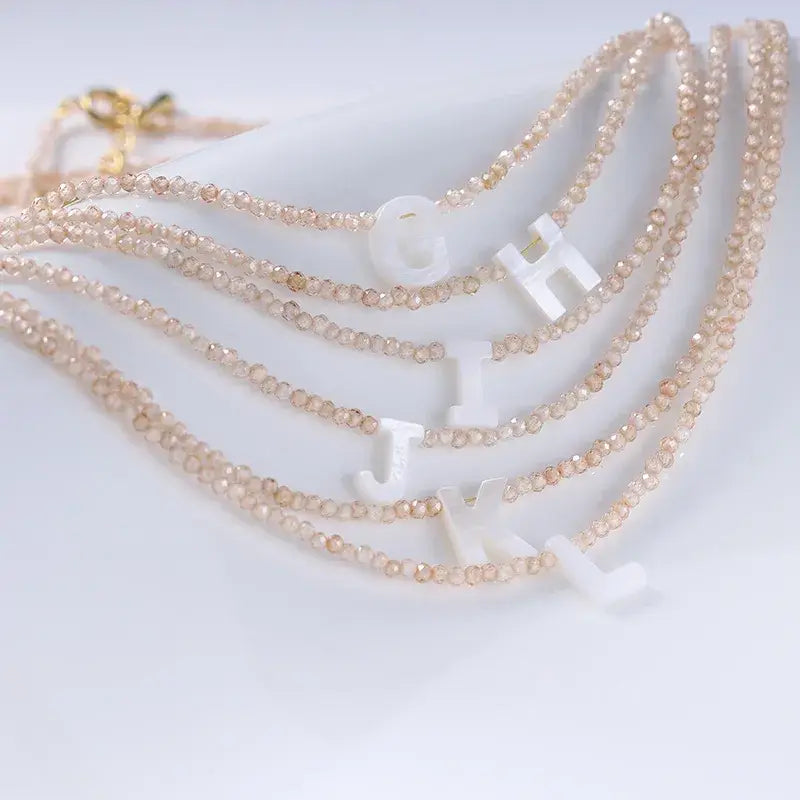 Beaded Initial Letter Shell Pendant Necklace Summer