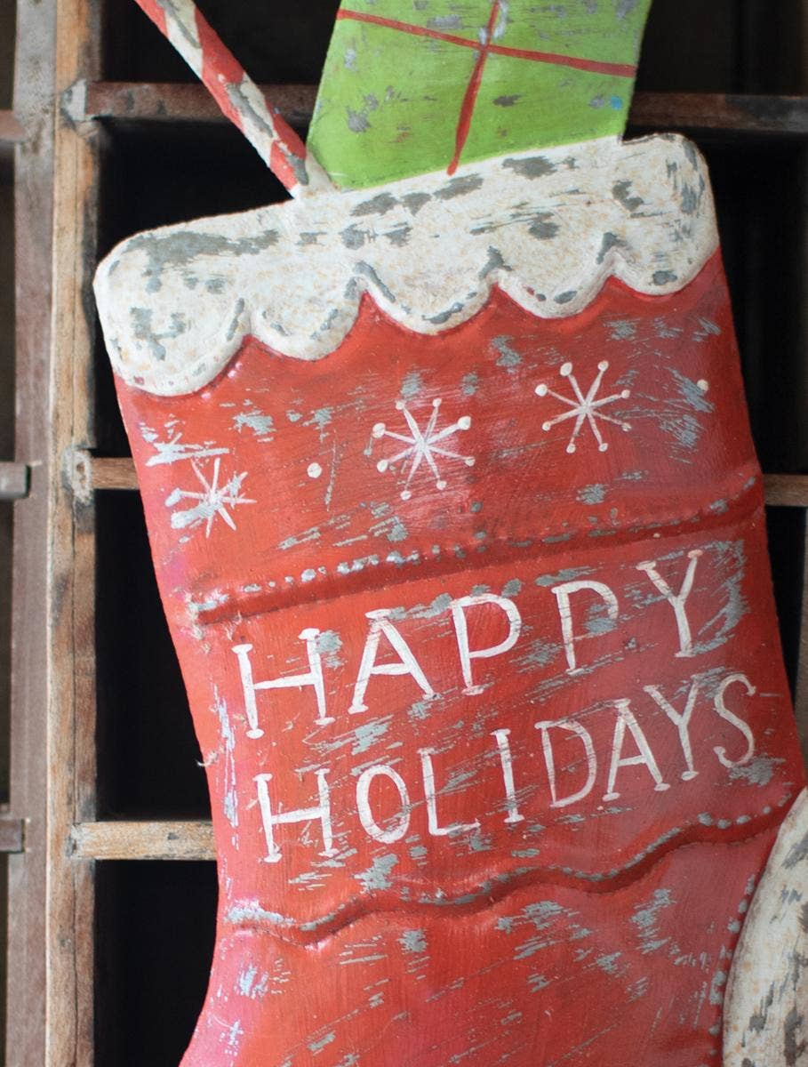 Hand-Hammered Painted Christmas Stocking Wall Art